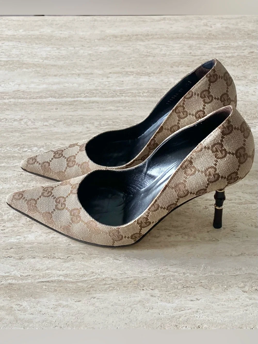 Gucci GG Canvas Pointed-Toe Pumps in Beige and Brown - Picture 4 of 10